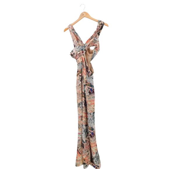 NWT H&M Studio Women's Beige‎ Draped Patterned Maxi Side Slit Dress Size Medium - Picture 4 of 9